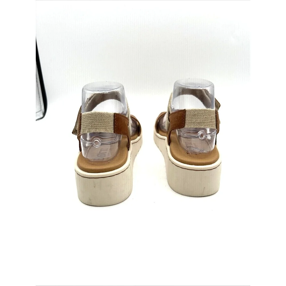 Born Kyla Leather Platform Sandals Womens 7 Brown Meerkat Brown Elastic Ankle